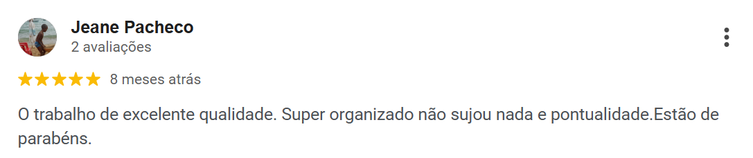 Avaliação real de cliente no Google: Jeane Pacheco